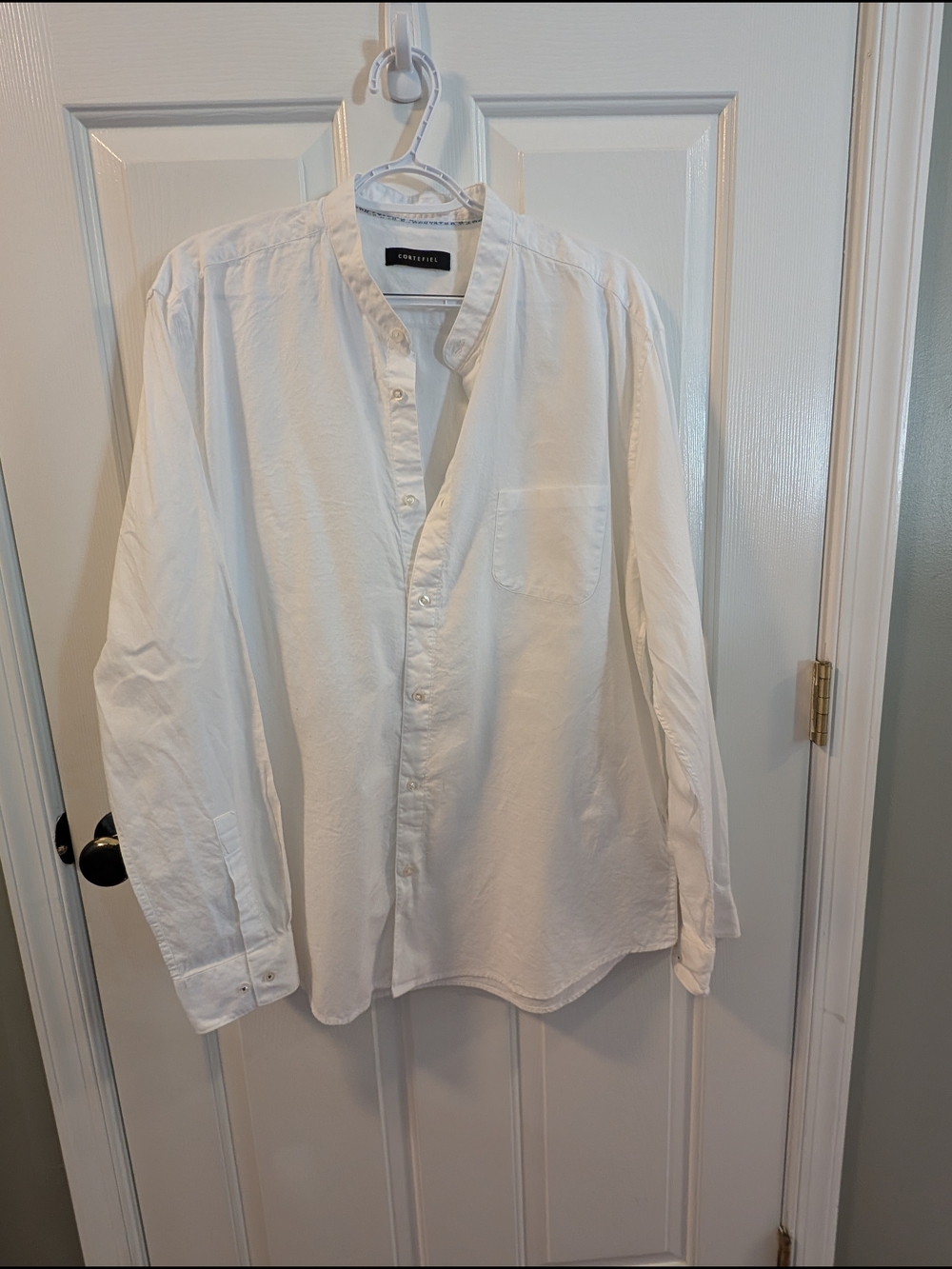 Cortefiel White Men's Band Collar Shirt